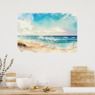 Wasserfarbenstrand Landschaft Poster