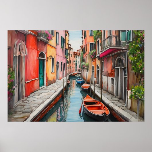 Wasserfarbenstraße in Venedig Landschaft Poster (Vorne)