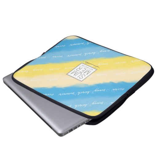 Wasserfarbenstreifen Sommerkalligrafie Laptopschutzhülle (Vorne Knopf)