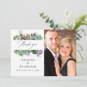 Wasserfarbensukkulente geometrische Hochzeit Dankeskarte (Stehend Vorderseite)