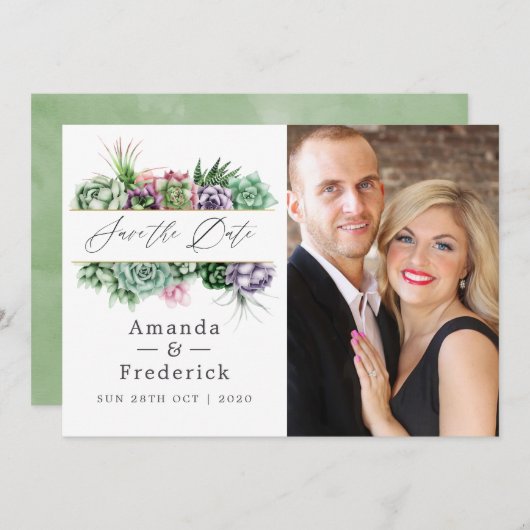 Wasserfarbensukkulente geometrische Hochzeit Save The Date (Vorne/Hinten)