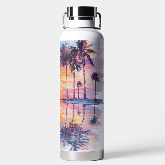 WASSERFARBENSUNSET AM TROPISCHEN STRAND AM OZEEN TRINKFLASCHE (Rückseite)