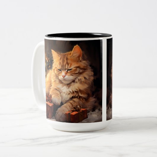 WASSERFARBENTABBBY-KATZE MIT WASSERFARBEN ZWEIFARBIGE TASSE (Vorderseite Links)
