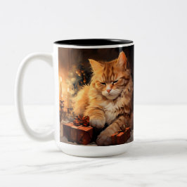 WASSERFARBENTABBBY-KATZE MIT WASSERFARBEN ZWEIFARBIGE TASSE