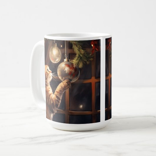 WASSERFARBENTABBY KÜCHE MIT CHRISTMAS BALLS KAFFEETASSE (Vorderseite Links)