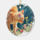 WASSERFARBENTABBY MIT FRÜHSTÜCKSBLUMEN KERAMIK ORNAMENT (Links)