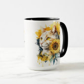 WASSERFARBENTABBYKATZE MIT SONNENBLUMEN TASSE (VorderseiteRechts)