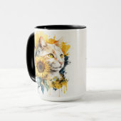 WASSERFARBENTABBYKATZE MIT SONNENBLUMEN TASSE (Vorderseite Links)