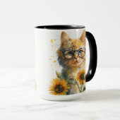 WASSERFARBENTABBYKATZE MIT SONNENBLUMEN TASSE (VorderseiteRechts)