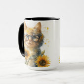 WASSERFARBENTABBYKATZE MIT SONNENBLUMEN TASSE (Vorderseite Links)
