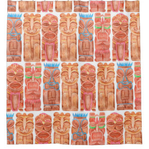 Wasserfarbentiki hawaii totem nahtloses Muster Duschvorhang