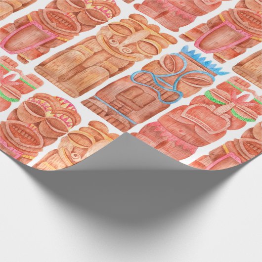 Wasserfarbentiki hawaii totem nahtloses Muster Geschenkpapier (Ecke)