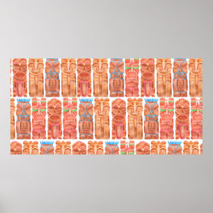 Wasserfarbentiki hawaii totem nahtloses Muster Poster