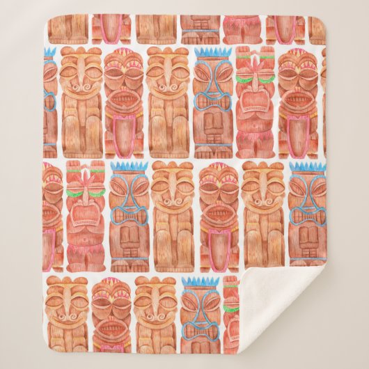 Wasserfarbentiki hawaii totem nahtloses Muster Sherpadecke (Vorderseite)