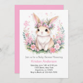Wasserfarbenträume: Baby Girl Bunny Dusche Einladung (Vorne/Hinten)
