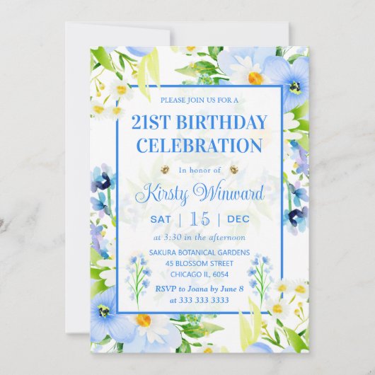 Wasserfarbenvergessenheit-Me-Nots & Daisies 16 . G Einladung (Vorderseite)