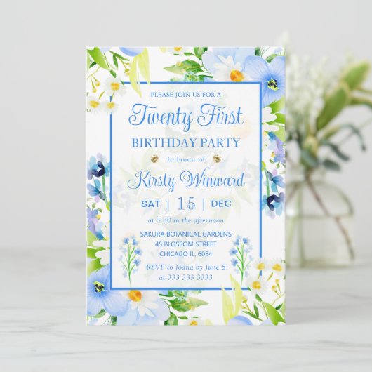 Wasserfarbenvergessenheit-Me-Nots & Daisies 21. Ge Einladung (Stehend Vorderseite)
