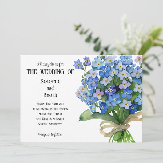 Wasserfarbenvergessenheit-me-nots-Hochzeit Einladung (Stehend Vorderseite)