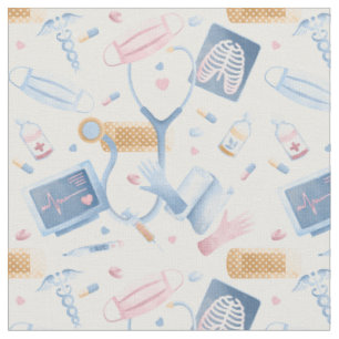 Wasserfarbenversorgung   Dr. Medical Collage Blue  Stoff