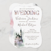 Wasserfarbenverzaubertes Schloss Hochzeit Einladun Einladung (Vorne/Hinten)