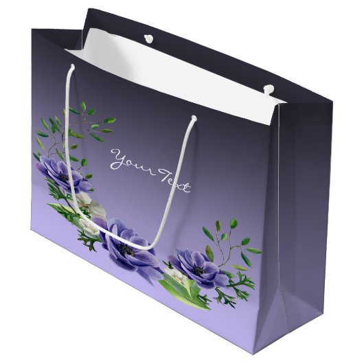 Wasserfarbenviolette Blumen Geschenktasche Große Geschenktüte (Vorderseite Schrägansicht)