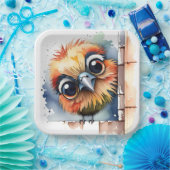 Wasserfarbenvogel an der Wand Pappteller (Party)