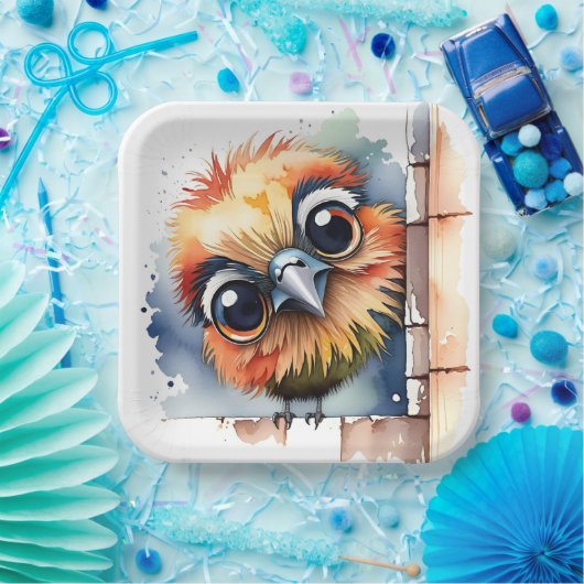 Wasserfarbenvogel an der Wand Pappteller (Party)