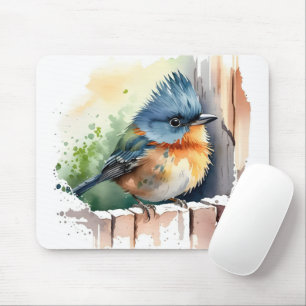 Wasserfarbenvogel auf einem Zaun Mousepad