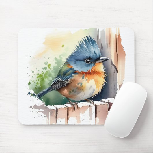 Wasserfarbenvogel auf einem Zaun Mousepad (Mit Mouse)
