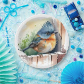 Wasserfarbenvogel auf einem Zaun Pappteller (Party)