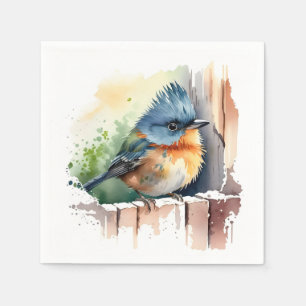 Wasserfarbenvogel auf einem Zaun Serviette