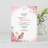 Wasserfarbenvogel in rosa Einladung (Stehend Vorderseite)