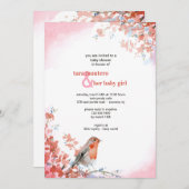 Wasserfarbenvogel in rosa Einladung (Vorne/Hinten)