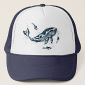 Wasserfarbenwal in Blue Trucker Hat Truckerkappe (Vorderseite)