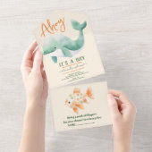 Wasserfarbenwal unter der Meeresbabydusche All In One Einladung (Abreißen)