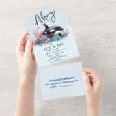 Wasserfarbenwal unter der Meeresbabydusche All In One Einladung (Abreißen)