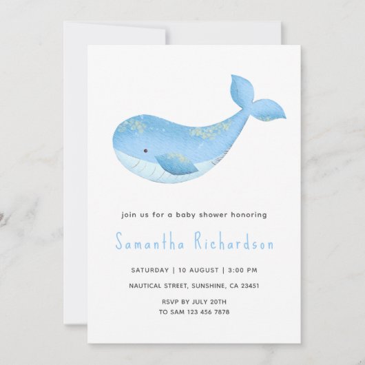 Wasserfarbenwal unter der Meeresbabydusche Einladung (Vorderseite)