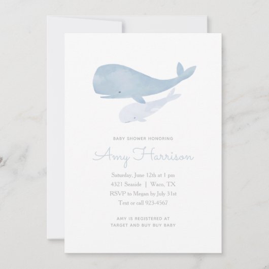 Wasserfarbenwal unter der Meeresbabydusche Einladung (Vorderseite)