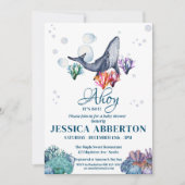 Wasserfarbenwal unter der Meeresbabydusche Einladung (Vorderseite)