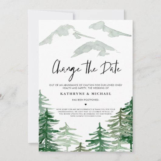 Wasserfarbenwald ändert das Datum der Verschiebung Einladung (Vorderseite)