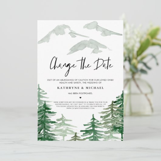 Wasserfarbenwald ändert das Datum der Verschiebung Einladung (Stehend Vorderseite)