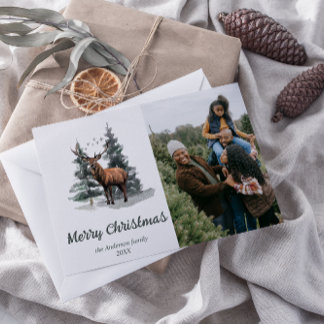 Wasserfarbenwald Bäume Foto Frohe Weihnachten