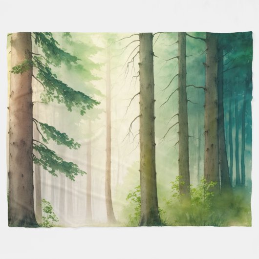 Wasserfarbenwald Bäume Wald Wald Wälder Fleecedecke (Vorderseite (Horizontal))