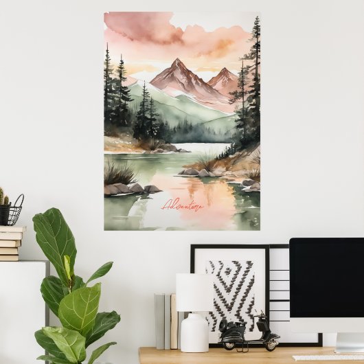 Wasserfarbenwald Berge Natur Poster (Heimbüro)