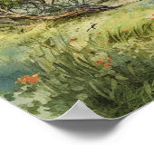 Wasserfarbenwald bis zur Hütte auf einem Hügel Poster (Ecke)