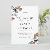Wasserfarbenwald Blumenbeere Hochzeit Einladung (Stehend Vorderseite)