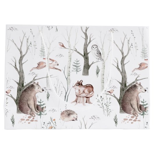 Wasserfarbenwald Freunde Kinderdusche Große Geschenktüte (Rückseite)