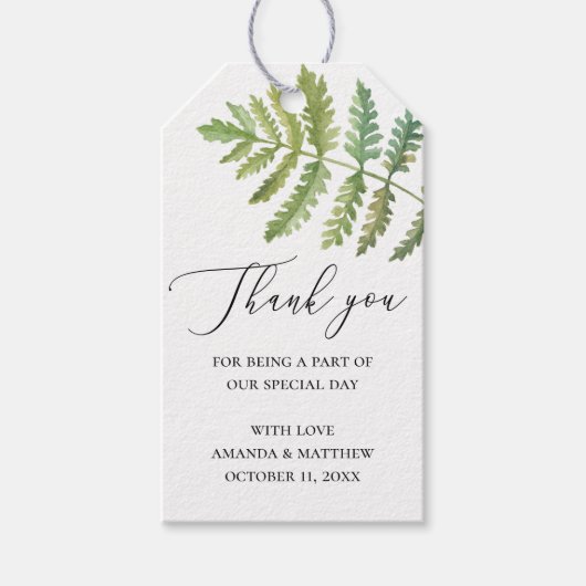 Wasserfarbenwald Grün Hochzeit danke Geschenkanhänger (Vorderseite)