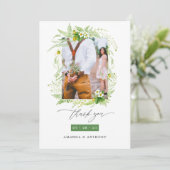 Wasserfarbenwald Grüne Hochzeit Foto Dankeskarte (Stehend Vorderseite)