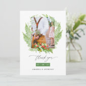 Wasserfarbenwald Grüne Hochzeit Foto Dankeskarte (Stehend Vorderseite)